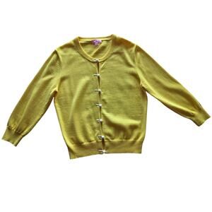 Vintage Lilly Pulitzer Women's Yellow White Button Up Cotton Cardigan Top Size M